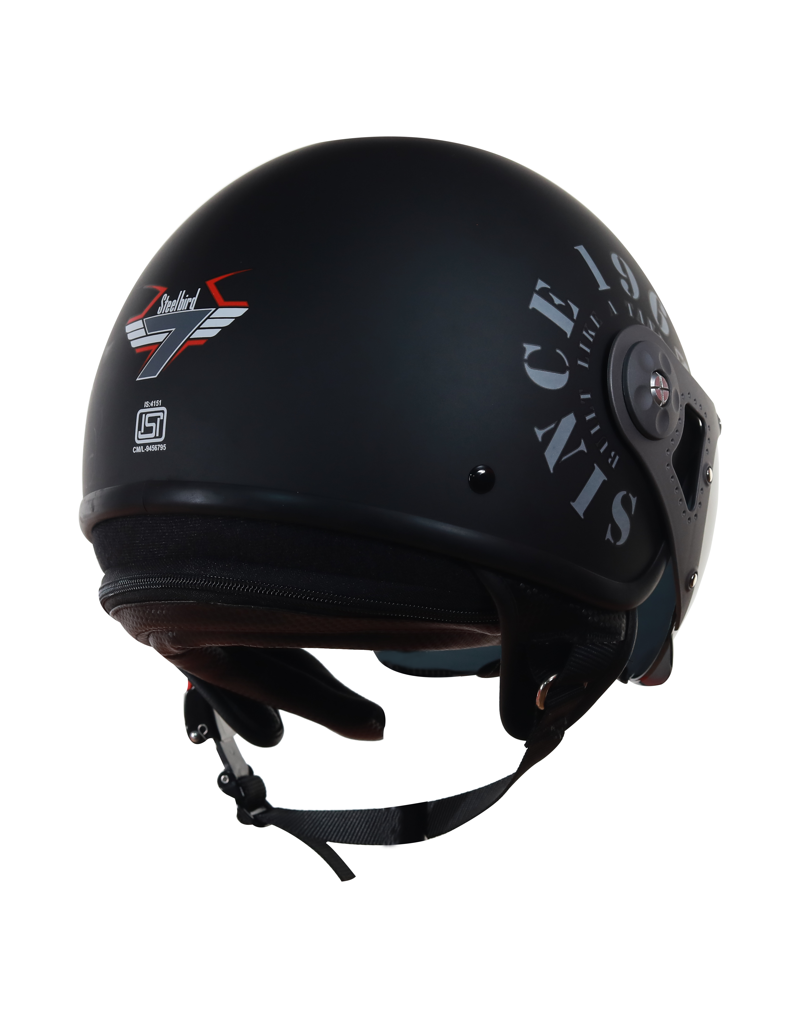 Steelbird SB-27 7Wings Tank Open Face Graphic Helmet (Matt Black Line Grey With Smoke Visor)